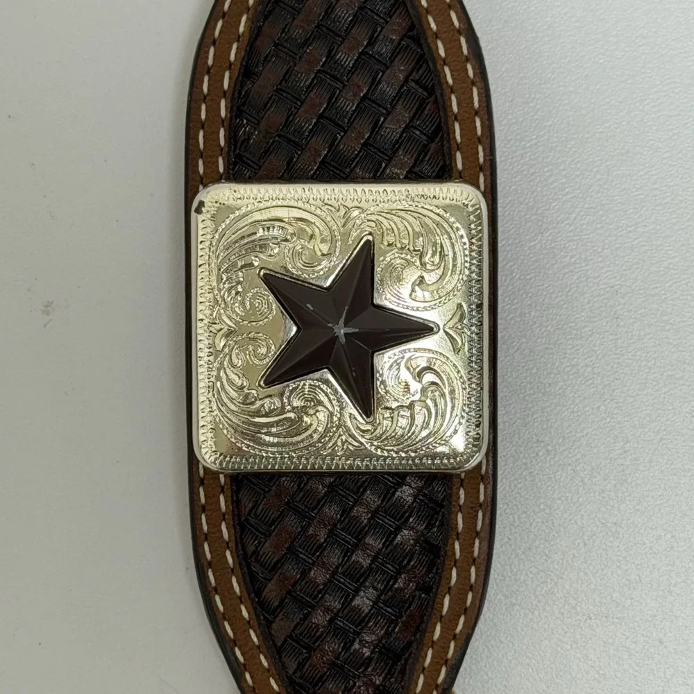 Ranger Mens 40 Brown Embellished Genuine Leather Belt Western Cowboy Hand-tooled
